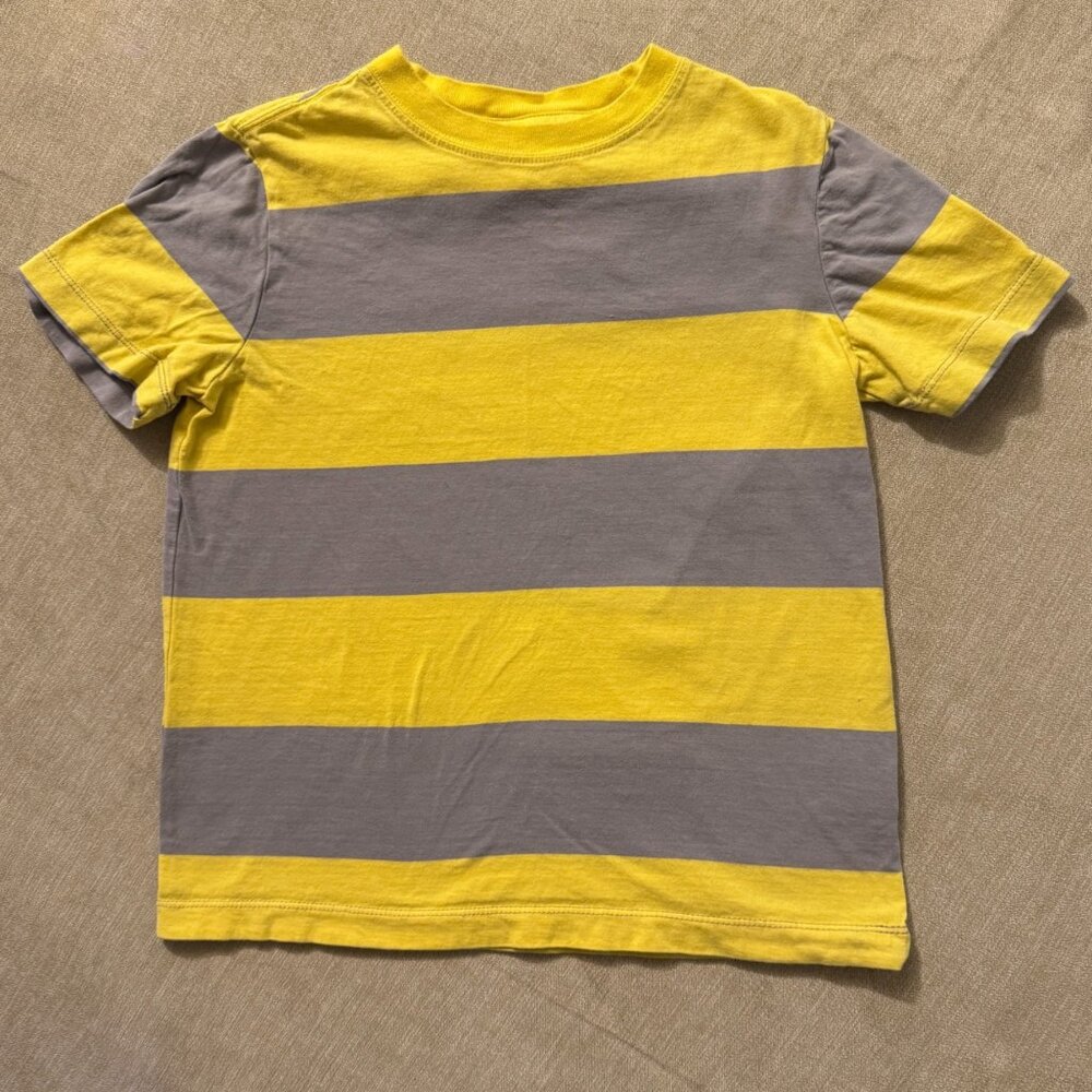 Hanna Andersson Kids Striped Jersey T Short Sleeve Top, Yellow Gray, 130 CM US 8